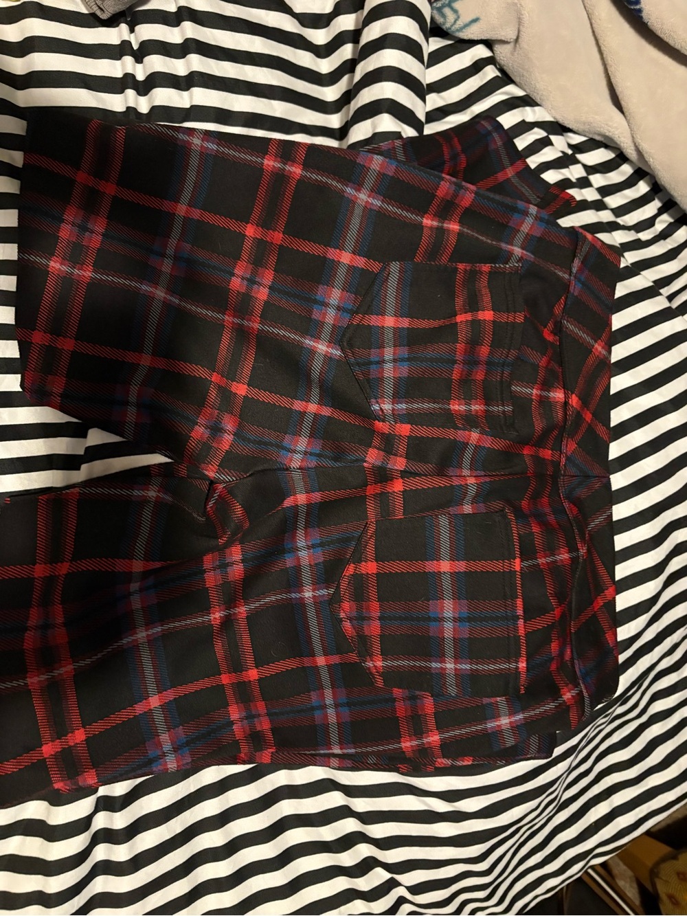 SO Black and Red Plaid Skirt with Blue Threading